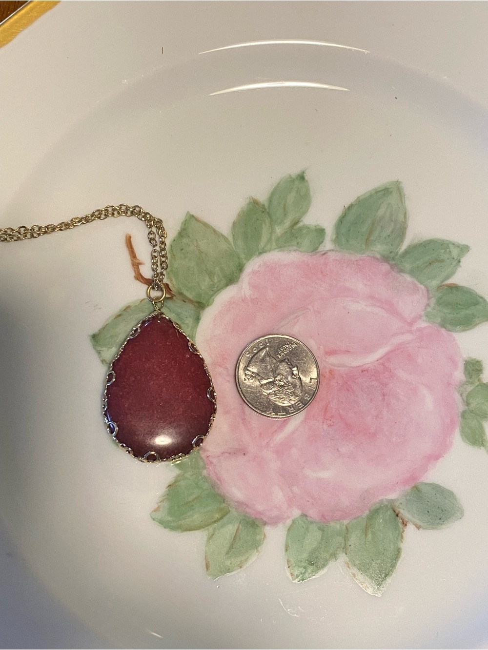 Gold-Trimmed Teardrop Stone Pendant Necklace - Picture 3 of 3